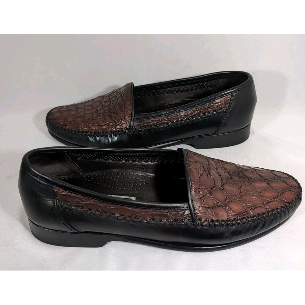 Bragano by Cole Haan Size 9 Croc Embossed Brown Leather Italian Loafers Reptile - Picture 3 of 8